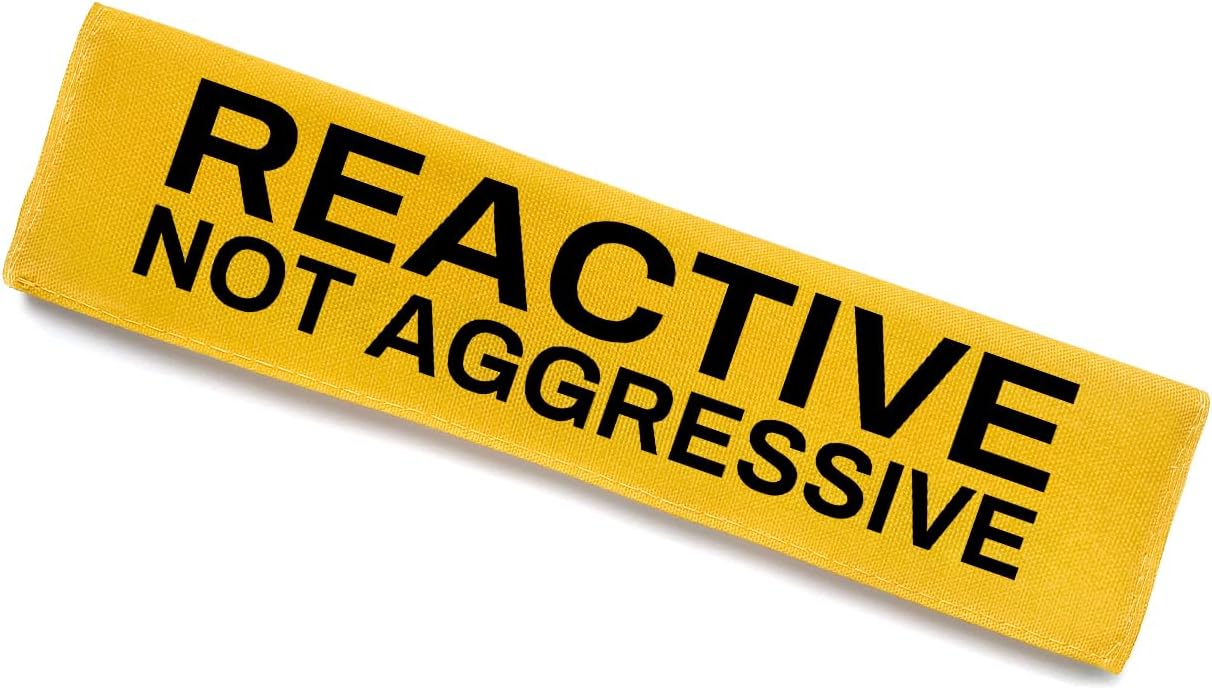  Reactive Not Aggressive Dog Leash Wrap - Funny Yellow Alert Velcro Sleeve, Do Not Pet Patch, Dog Owner Birthday Gift