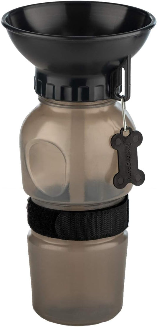 Highwave AutoDogMug Portable Dog Water Bottle, Squeeze Water Bottle with Built-in Travel Bowl for Dogs, Leak-Resistant BPA-Free Dog Water Dispenser for Walking, Hiking & Travel 20 oz (Smoke)