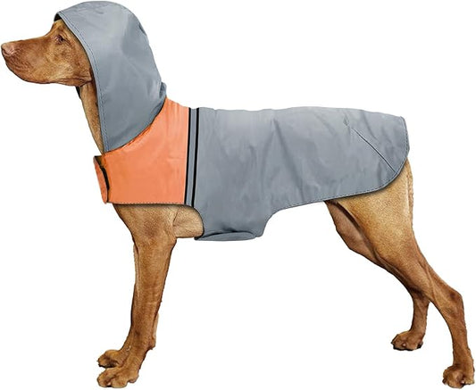 Dog Raincoat with Reflective Strip, Ultra Light Breathable Waterproof Dog Rain Jacket, Adjustable Waterproof Dog Raincoat with Hood, Suitable for Small, Medium, and Large Dogs (Grey, XL)