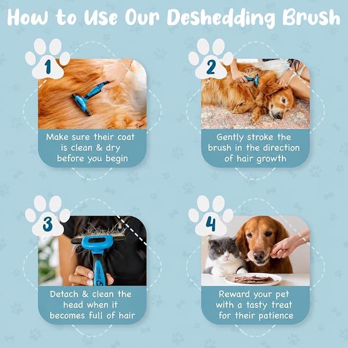 SINKO Deshedding Tool for Dogs & Cats, Pet Grooming Brush, Skin Friendly Deshedding Tool, Dog Brush for Shedding, Effectively Reduces Shedding by up to 95% for Short Medium Long Pet Hair (Blue)