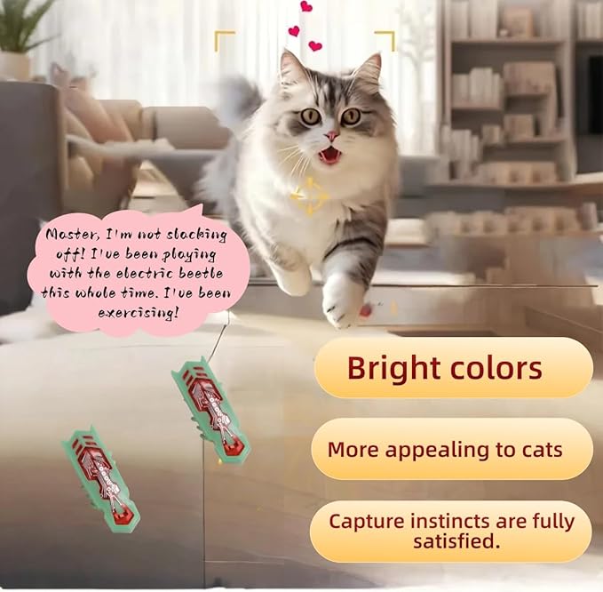 Cat Interactive Toy Educational Cat Teaser Toy 2PCS Electronic Beetle Interactive Set for Indoor Cats Kitten Chase Exercise Battery Operated