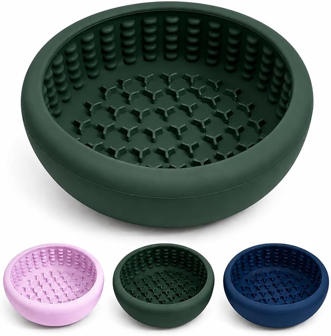 Dog Lick Bowl, Anxiety Relief Slow Feeder Lick Mat for Dogs, Non-Slip Freeze Licking Bowls Enrichment Puzzle Pet Feeding Treat Dispenser for Distraction, Silicone Lick Pads for All Dogs (Green, Large)