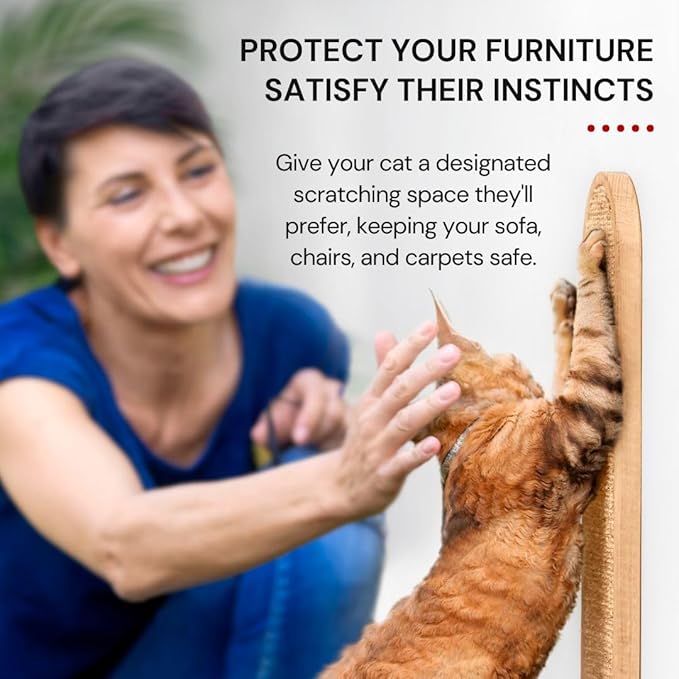 7 Ruby Road Indoor Cat Wall Scratcher — Multidirectional Sisal Scratch Pad & Board for Furniture Protection, Space-Saving Wall or Floor Use, Solid Rubberwood, All Breeds (Natural)