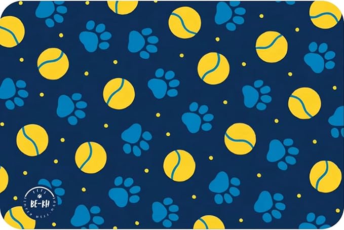 BE-KH Absorbent Pet Feeding Mat for Dogs & Cats, Quick Dry Dog Bowl Mat for Food and Water, Ultra-Thin, Non-Slip Rubber & Polyester, Waterproof & Machine Washable, Tennis Vibes, 24x16 in (60x40 cm)