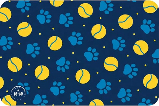 BE-KH Absorbent Pet Feeding Mat for Dogs & Cats, Quick Dry Dog Bowl Mat for Food and Water, Ultra-Thin, Non-Slip Rubber & Polyester, Waterproof & Machine Washable, Tennis Vibes, 24x16 in (60x40 cm)
