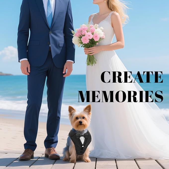 AVERYDAY XS Pet Tuxedo Harness, Wedding Costume Outfit for Small Dogs, Slim Cats and Tiny Pets with 9.1" Neck, 14.2-18.9" Chest, 9" Max Head Girth, Formal Suit Costume for Mini Breeds