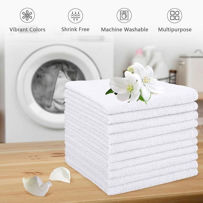 Orighty Microfiber Washcloths 400 Pack, Highly Absorbent and Soft Feel Face Cloths, Multi-Purpose Wash Cloths & Hand Towels for Bathroom, Hotel, Spa, and Gym, 12x12 Inch, White