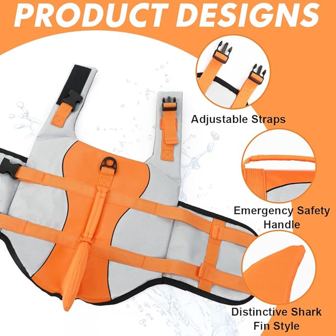 EMUST Large Dog Life Jacket, Dog Life Vests for Swimming, Small/Medium/Large Pet Swim Suit with Rescue Handle, Adjustable Pet Flotation Vest for Water at Pool, Beach, Boating (XL, Orange)