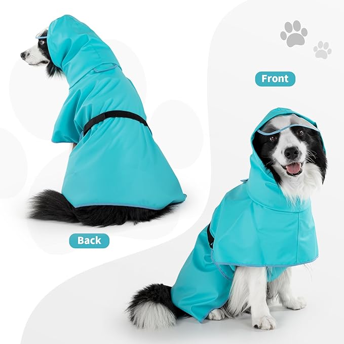Dog Raincoat, Waterproof Windproof Dog Rain Jacket with Hood, Rain Coat with Leash Hole, Adjustable Raincoat Poncho for Small Medium Large Dogs Outdoor (Blue, S)