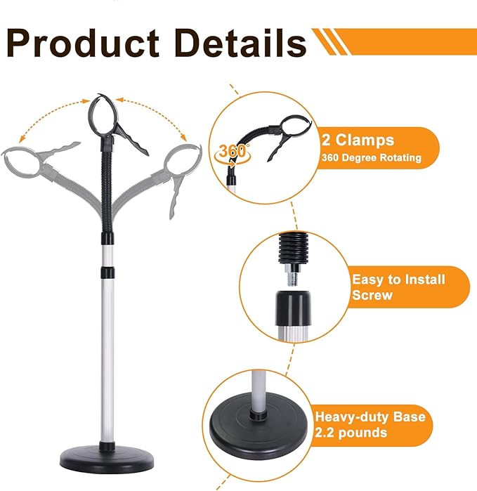 Erytlly 2 Head Hair Dryer Stand Hands-Free Adjustable 360-Degree Rotating Blow Dryer Stand Hands Hold 0.5kg Hair Dryer Suit for Bathroom, Vanity, Makeup Room New Model