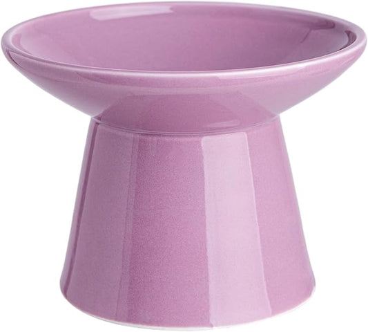 6.2 Inch Extra Wide Elevated Ceramic Cat Bowls, Food and Water Bowl Set for Elder Big Cats Small Dogs, Raised Design for Pet Easy Eating, Protect Cat's Spine Set of 1(Dark Purple)