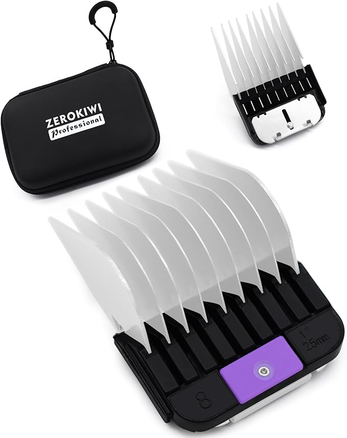 Professional A5-Style Animal Clipper Stainless Steel Color-Coded Snap-on Attachment Guard Guide Comb, 1/8"-1" Compatible with Wahl KM Series Oster A5 Andis Detachable Blade Pet Dog Groomers (#8-1")
