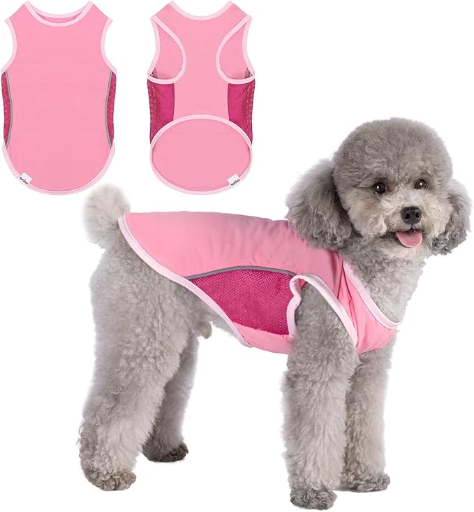 UPF 50+ Sun Protection Sleeveless Dog Shirt for Small Dogs - Breathable Lightweight Sports Fan T-Shirt with Reflective Strips, UV Protective Apparel P23ST00503S