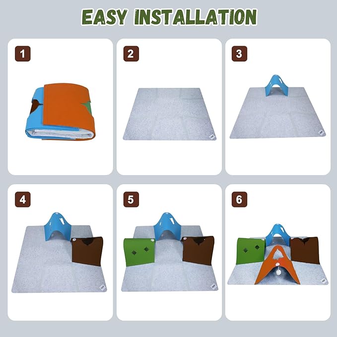 Cat Tunnel Play Mat for Indoor Cats, Felt Interactive Pet Toy with Hidden Ball, Enrichment Activity Rug, Collapsible Cave for Kittens & Small Pets (Colorful)