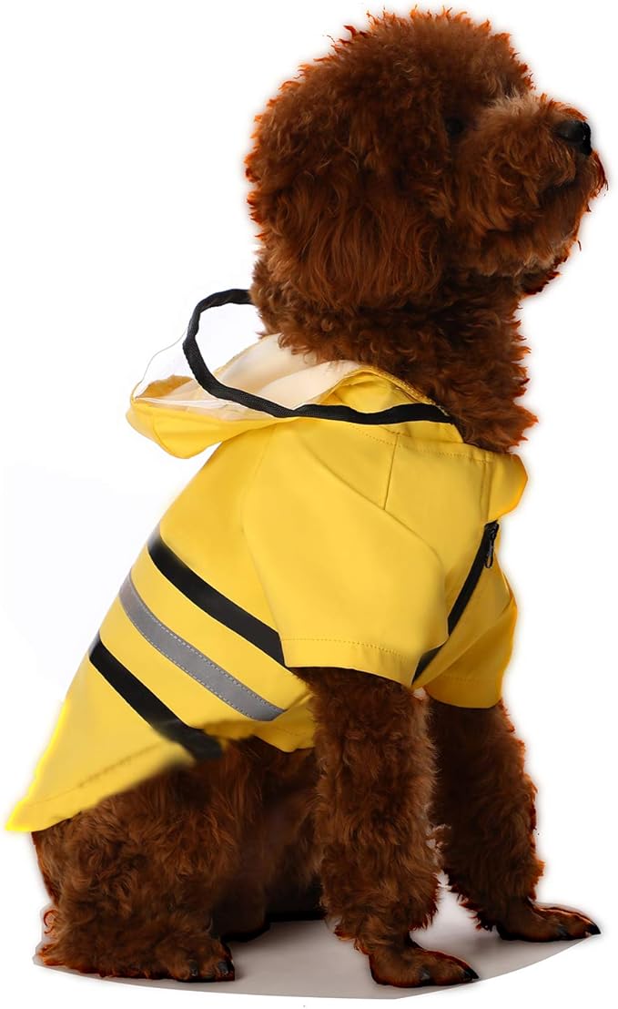 Wizland Reflective Dog Raincoat Dog Rain Jacket with Hood Lightweight Waterproof Rain Coat for Puppies (Yellow L)