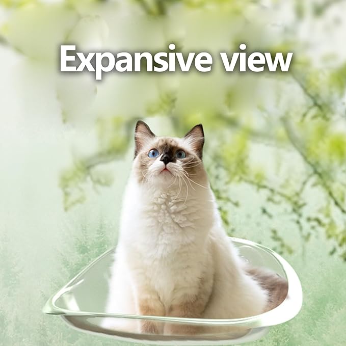 Window Perch Cat Bed - Easy-to-Install, Safe, and Comfortable Hanging Cat Bed for Windows and Smooth Tile Walls (Transparent, M)