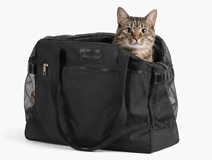 Soft-Sided Dog Carrier Bag, Airline Approved Pet Tote for Small Dogs & Cats, Breathable Mesh, Machine-Washable Cushion, TSA Friendly, Black