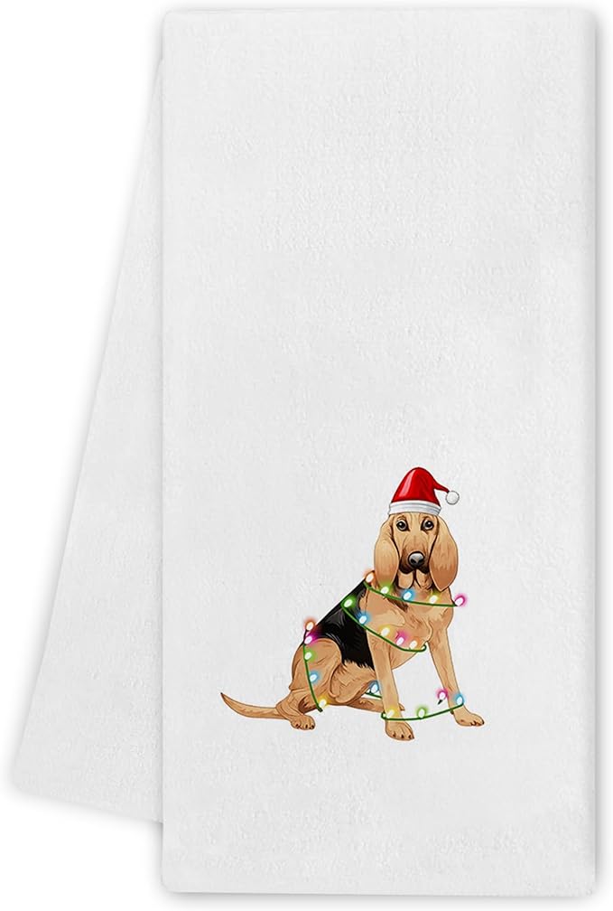 Bloodhound Christmas Kitchen Towels - Funny Christmas Dog Decor, Bloodhound Lovers Gifts, Navidad Dog Hand Towels Dishcloth for Kitchen Bathroom Decorative, 16x24 Inch