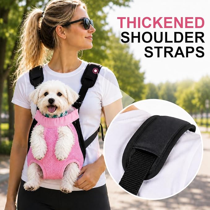 Inspack Dog Backpack Carrier/Cat Carrier, Adjustable Pet Front Carriers Travel Bag for Puppy Medium Dogs, Legs Out, Soft Ventilated Doggie Chest Carry Backpacks for Hiking/Camping, 10-16 lbs, Pink