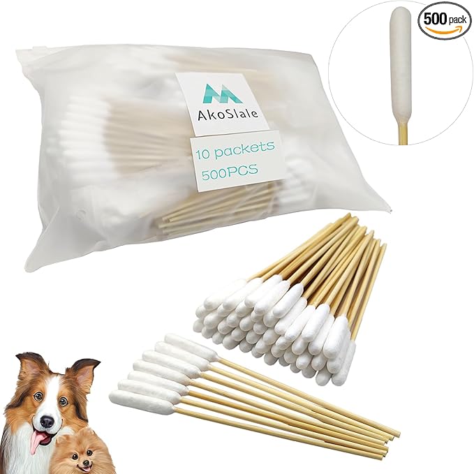 Dog Ear Cleaning Swabs 500 Count – 4.72 Inch Cotton Swabs for Small Medium Dogs & Cats, Bamboo Lint-Free Ear Wax Removal & Grooming Applicator, Value Pack with 10 Resealable Packs