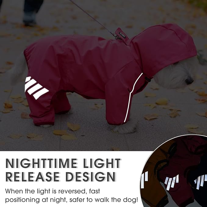 Dog Raincoat, Waterproof Dog Rain Jacket with Hood, Rain Coat with Leash Hole, Reflective Strap for Small Medium Dogs, Outdoor Adventures/Walking Lightweight Puppy（Pink,L）