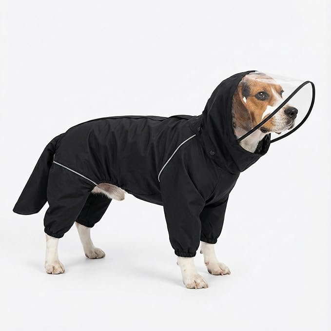 Dog Raincoat for Medium Large Dogs,rain Jacket Coat, Full Leg Coverage Waterproof Rain Suit with Detachable Hood & Tail, Reflective Strips，Labrador Retriever (Black for Boy, X-Small)