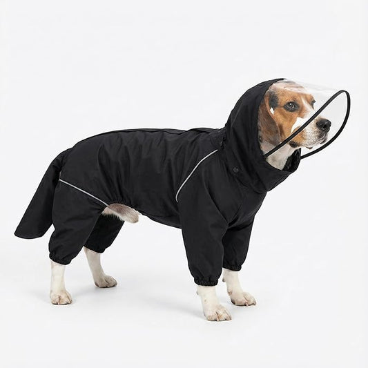 Dog Raincoat for Medium Large Dogs,rain Jacket Coat, Full Leg Coverage Waterproof Rain Suit with Detachable Hood & Tail, Reflective Strips，Labrador Retriever (Black for Boy, X-Small)