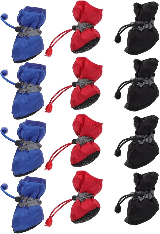 POPETPOP Waterproof Dog Rain Boots Set with Adjustable Straps Non-Slip Nylon and Cotton Paw Protectors for Small and Medium Dogs Outdoor Rain Shoes