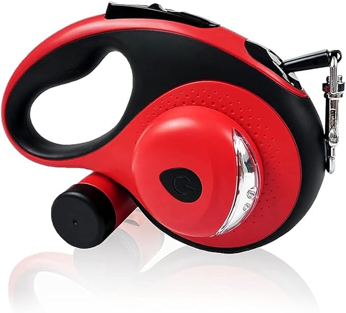 Best Dog Supplies Retractable Thick Dog Leash for S, M, Large Dogs with Bag Dispenser and Flashlight, 26ft/8M for Dogs up to 110lbs Pet Leash One Button Break Retractable Color - Red
