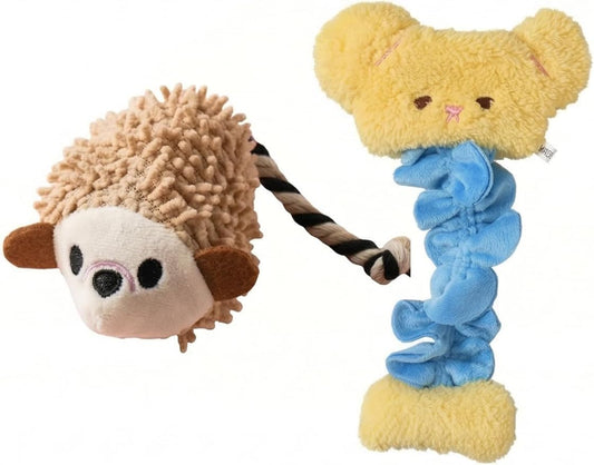 2-Pack Dog Snuffle Toy Bundle - Cute Hedgehog Plush & Curly Fleece Nosework Mat Set - Interactive Enrichment Squeaky Toys (Hedgehog Plush & Curly Fleece Mat)