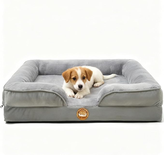 Orthopedic Dog Bed for Medium Dogs- Memory Foam Pet Bed with Cooling Support, Calming Washable Dog Bed with Soft Bolster, Removable Machine Washable Cover, Non-Slip Bottom with My Home Label