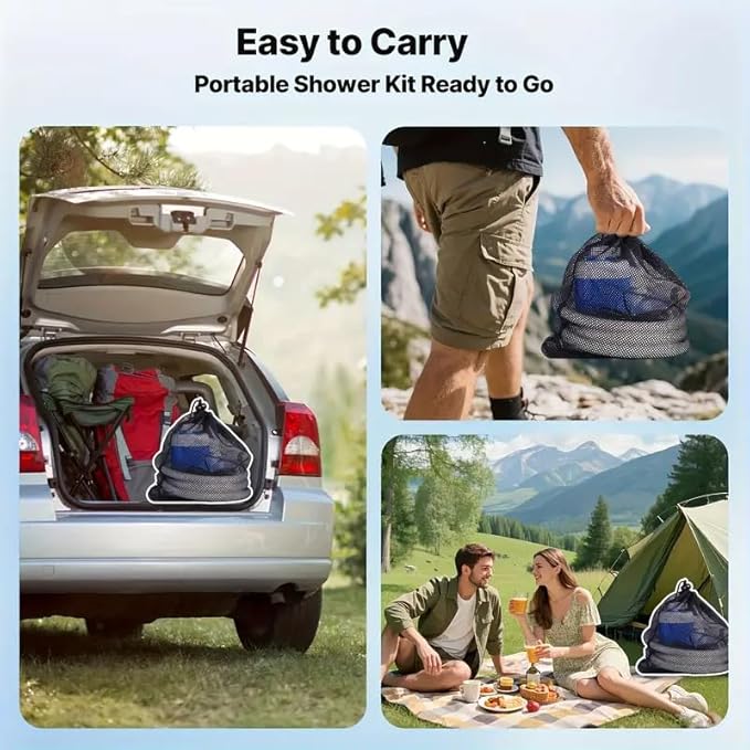 Portable Camping Shower Pump, Rechargeable Outdoor Shower Head Sprayer, Pumps Water from Bucket. For Camping, Hiking, Travel, Pet Cleaning, Car Washing