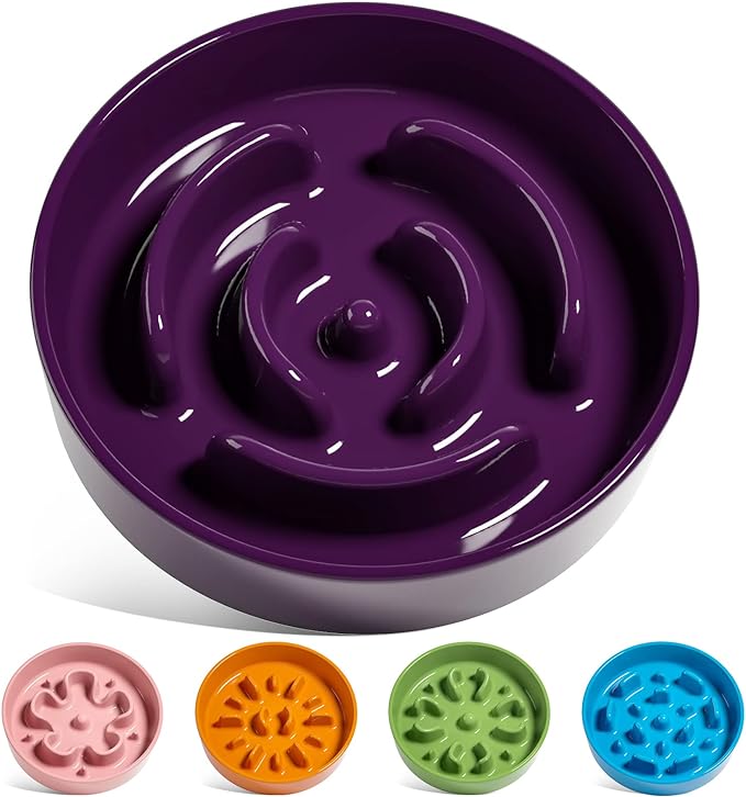 LE TAUCI Ceramic Slow Feeder Dog Bowls Small Breed, 0.6 Cups Dog Food Dish for Fast Eaters, Puzzle Bowl for Small Dogs and Cats,Purple