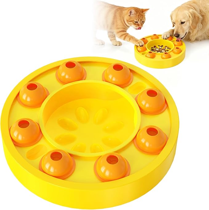 Dog Food Puzzle Toys Interactive Game Toy for IQ Training Enrichment Dog Food Puzzle Slow Feeder for Small, Medium Dogs and All Cats (Yellow Bowl)