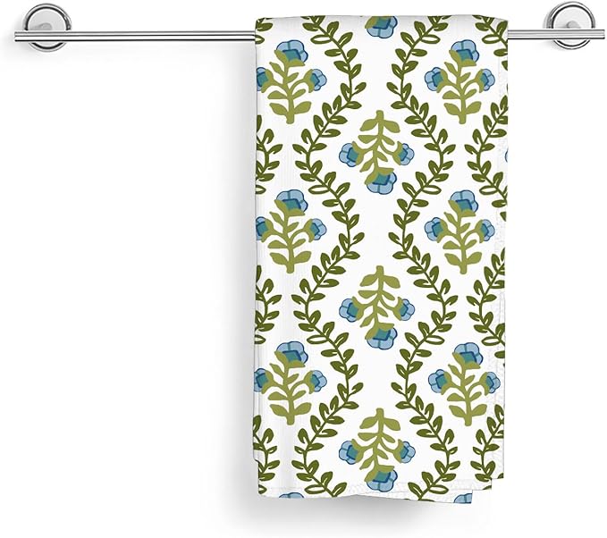 Blue Sage Green Floral Kitchen Towels Vintage Sage Green Floral Leaves Dish Towel 16×24 Inch Soft Absorbent Flowers Hand Cloths for Kitchen Drying Decore Set of 2
