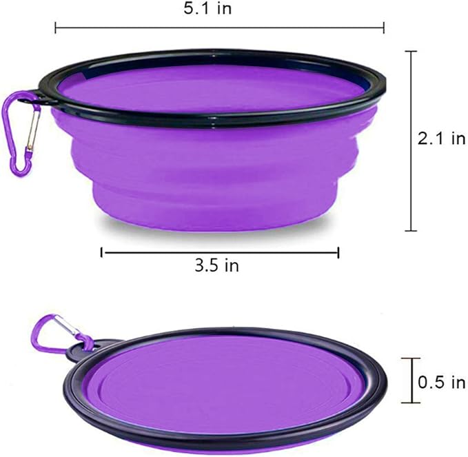 Portable Silicone Collapsible Dog Bowls, 2 Pack Dog Bowl Travel Collapsible Bowls Water Feeding Travel Bowl Cup Dish for Pet Dogs and Cats - with 2 Pack Carabiners