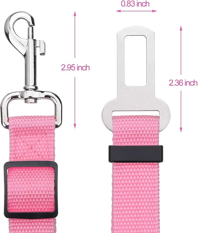 Elisel Elisel 2 Packs Adjustable Length Pet Dog Cat car seat Belt Pet seat Belt Pet Accessories for Dogs Cats and Pets (Black Pink)