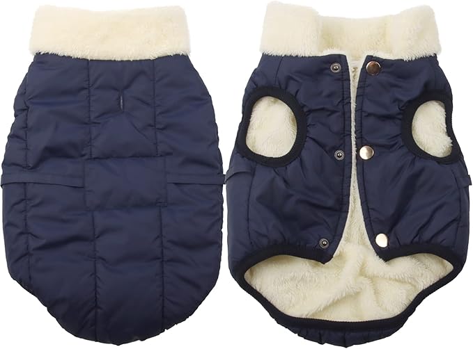 JoyDaog Fleece Lined Warm Dog Jacket for Puppy Winter Cold Weather,Soft Windproof Small Dog Coat,Blue S