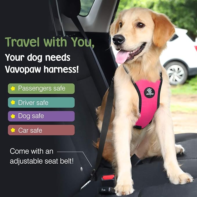 VavoPaw Dog Seat Belt, Safety Vest Dog Car Harness with Adjustable Buckle Dog Seat-Belt for Vehicle Nylon Pet Safety Seats Belts Heavy Duty(XL, Magenta)