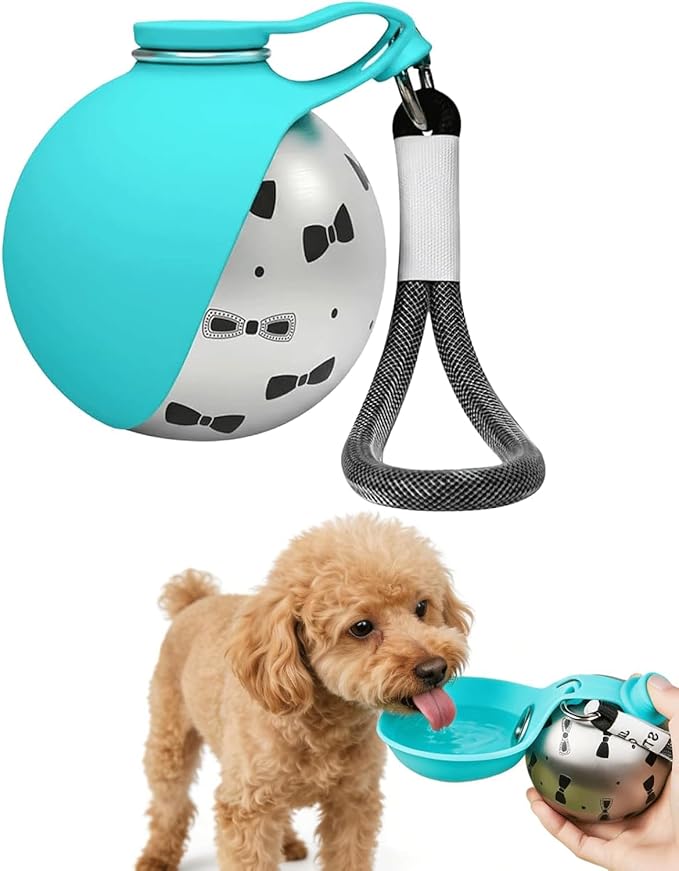 Portable Dog Water Ball, 2-in-1 Foldable Pet Water Bottle, Large-Capacity 304 Stainless Steel Cup with Foldable Silicone Bowl, Leak-Proof & Travel-Friendly, Suitable for Walks and Hiking (Blue2)