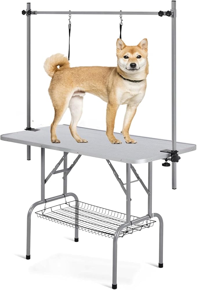 Professional Dog Pet Grooming Table Adjustable Heavy Duty Portable w/Arm & Noose & Mesh Tray (Grey, 42")