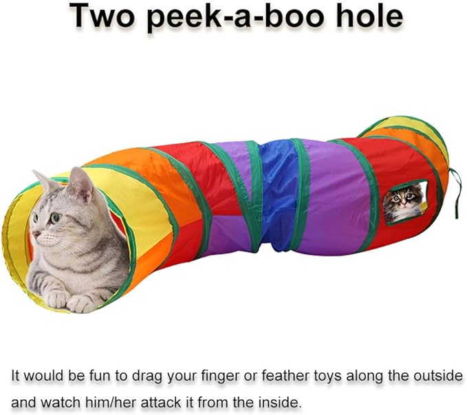 Andiker Cat Tunnel, S-Shape Cat Tube Collapsible Kitten Play Toy with 2 Side Holes for Kitten Exercising Hiding Training and Running Cats Toy for Indoor Cats(Multi-Colored)