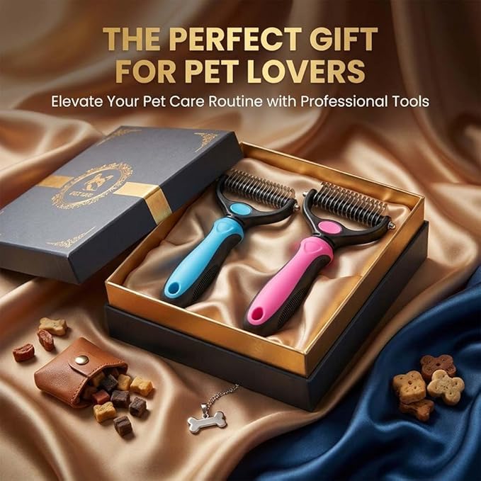 Sakerplus Pet Grooming Tool for Dogs & Cats, Professional Deshedding & Dematting Brush, Stainless Steel Undercoat Rake for Long & Short Hair Pets, Gentle Pet Hair Remover Comb (Blue,Small)