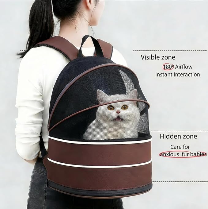Pet Carrier Backpack for Cats and Small Dogs-Expandable Pet Tent Breathable Visible Pet Bag for Kitty and Puppy Foldable Pet Nest Bed Perfect for Travel Walks Shopping Vet Visits Home Use-Coffee
