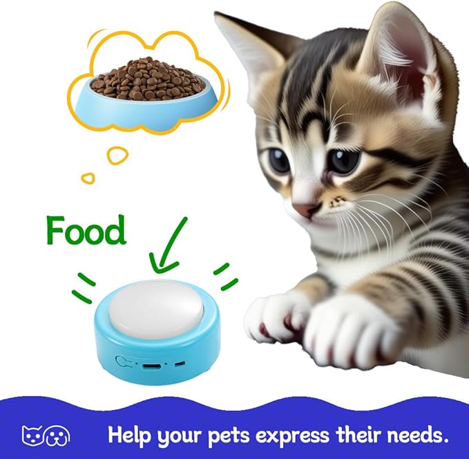 Talking Buttons for Cats & Small Dogs (2-Pack Starter Kit) - Rechargeable Voice Recording Button for Pet Communication, No Batteries Needed, Easy Press for Beginners, 24S Clear Playback, Blue