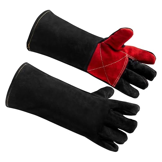 AOWPFVV 16 Inches Leather Welding Gloves Fire Resistant,Animal Handling Gloves Bite Proof for Cat Dog Snake - Large