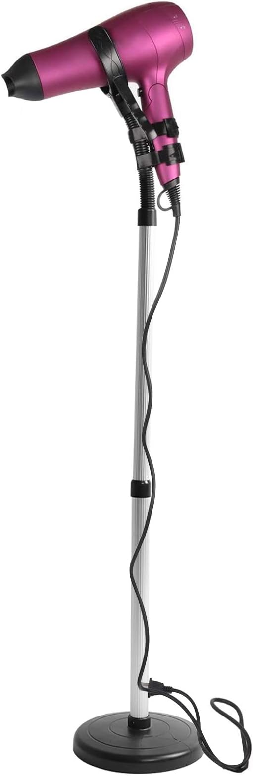 Hair Dryer Stand, Stainless Steel Hands-Free Blow Dryer Holder Adjustable 360° Rotating Hairdryer Holder for Countertop Dog Pet Cat Grooming