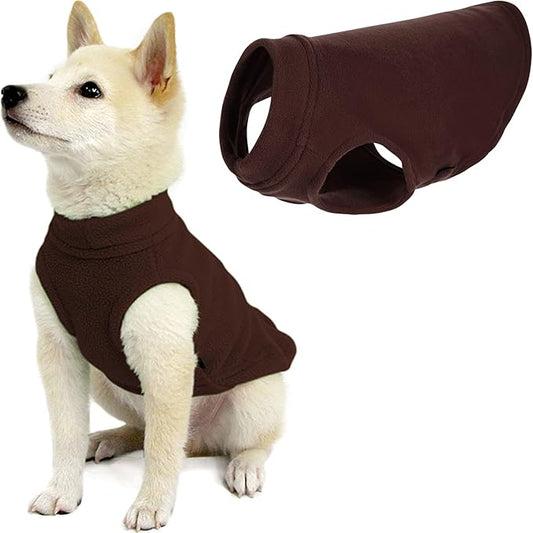 Gooby Stretch Fleece Vest Dog Sweater - Brown, Medium - Warm Pullover Super Stretchy Fleece Dog Jacket for Small to Large Dogs