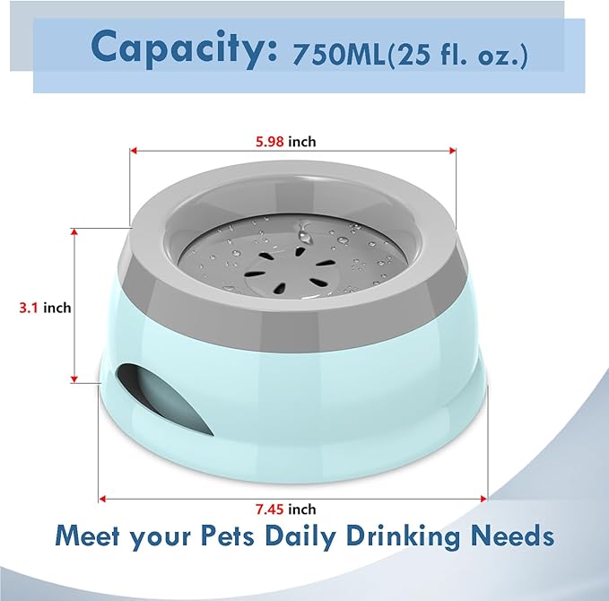 Dog Water Bowl, No Spill Cat Slow Feeder Water Dispenser Portable Vehicle Carried Car Travel Bowls for Small Medium Pets Sloppy Messy Drinkers 25oz, Blue