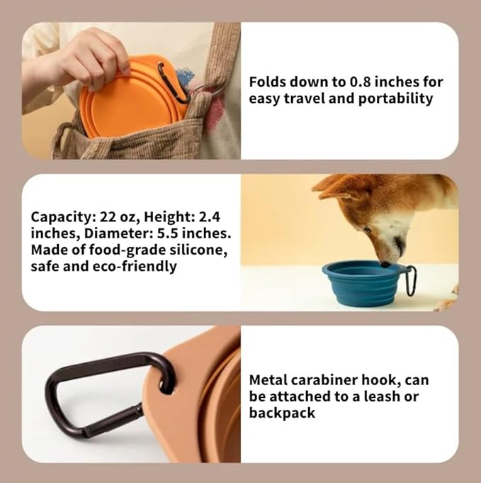 Collapsible Travel Pet Bowl with Carabiner for Dogs and Cats, Portable Silicone Pet Bowl for Waking, Hiking and Traveling (Purple)
